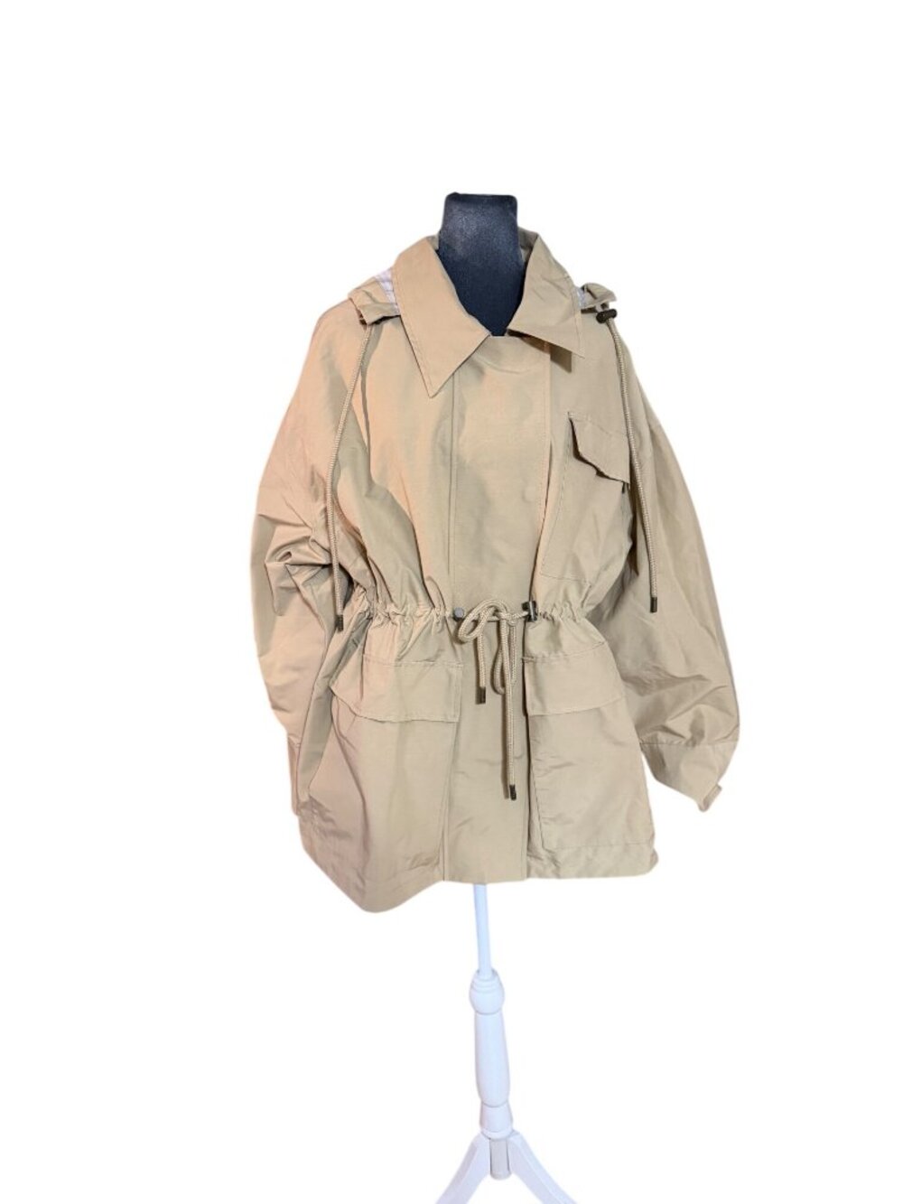 KBB By Kahlana Beige Hooded Utility Jacket XXL Drawstring Waist NWT - Picture 2 of 6